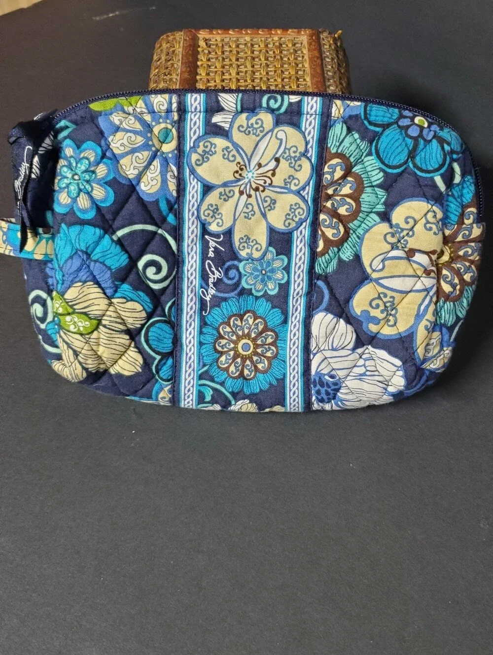 Retired 2007 Vera Bradley Mod Floral Blue Quilted Cosmetic Pouch